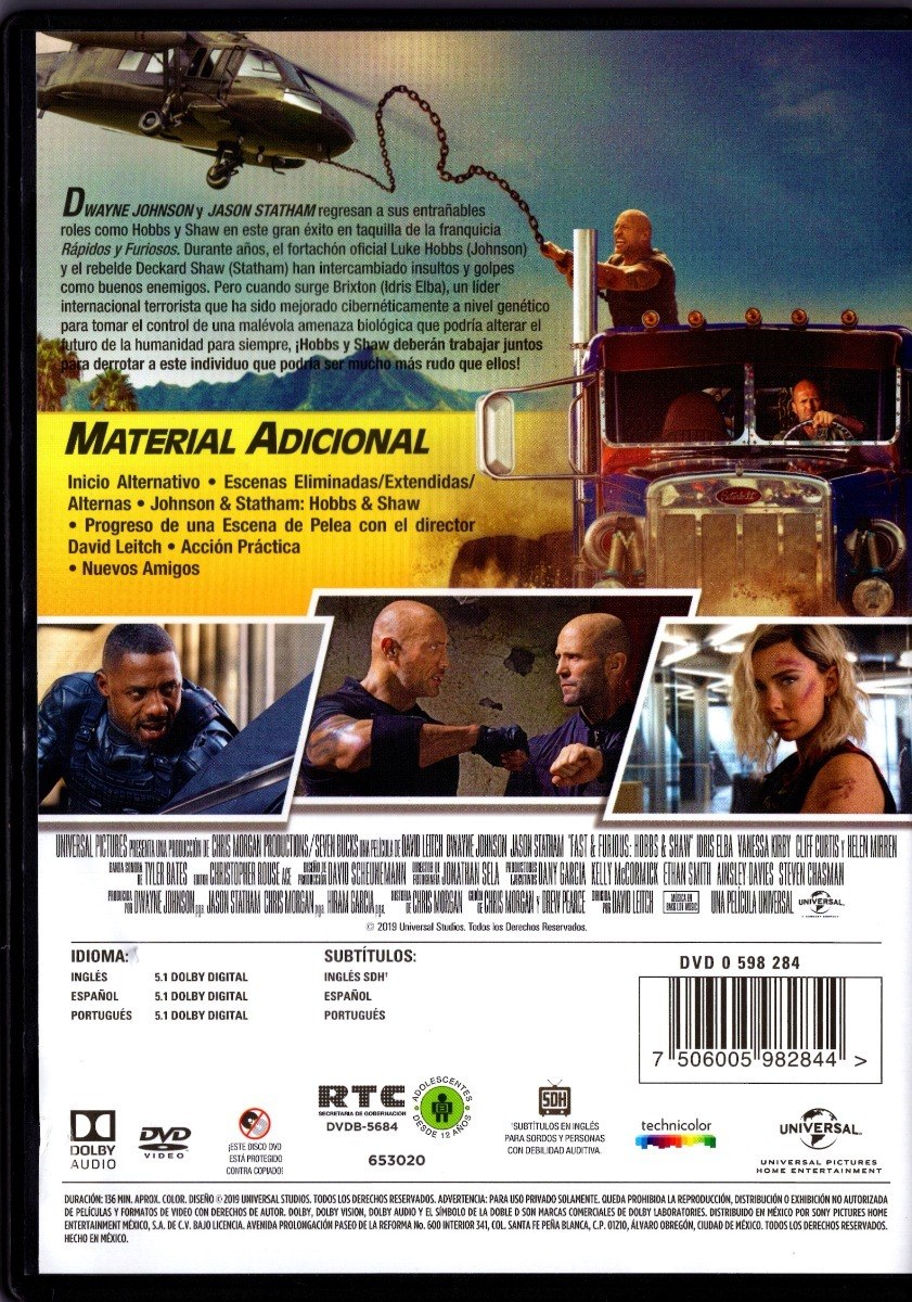 Rapidos Y Furiosos Hobbs Y Shaw The Rock Pelicula Dvd