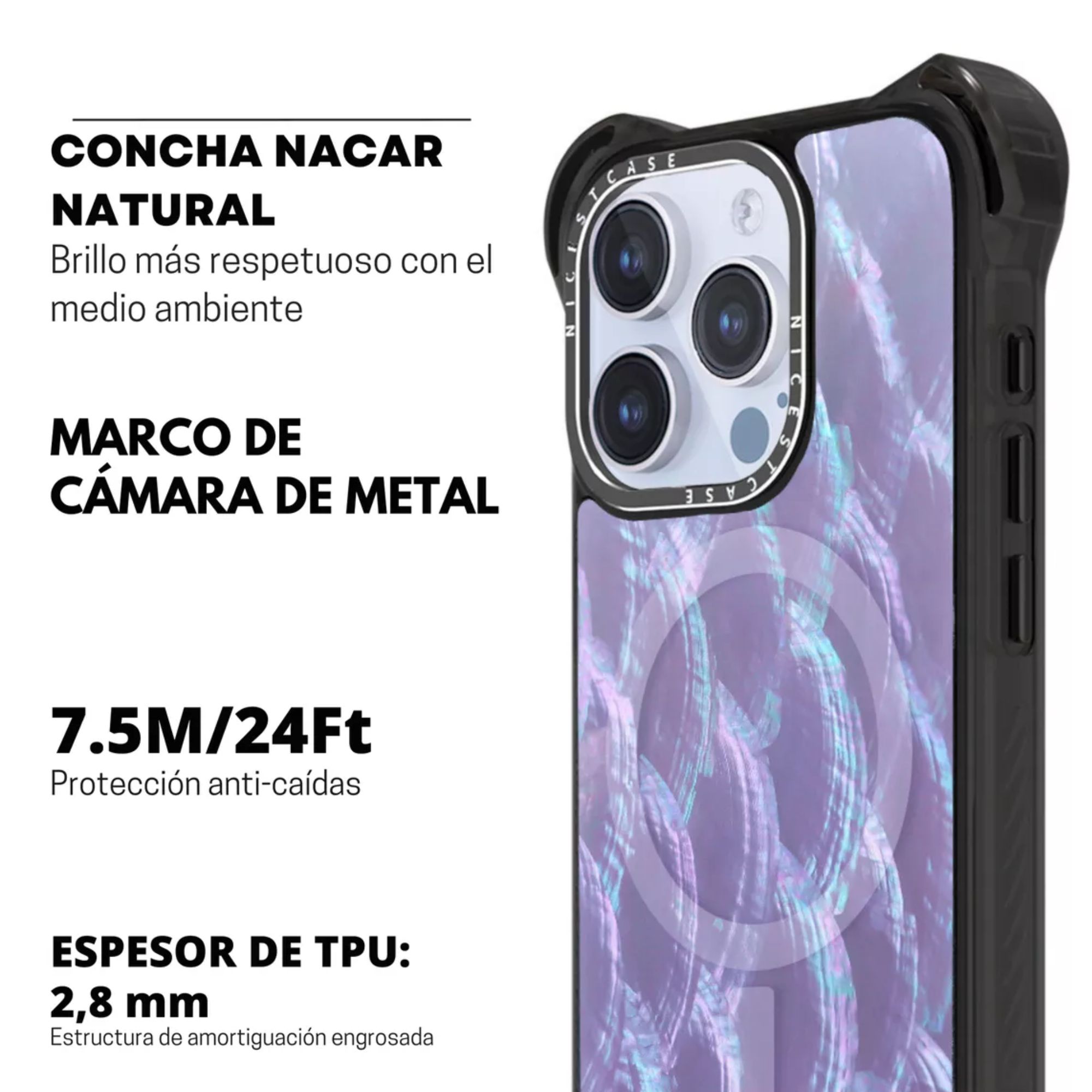 Funda Uso Rudo Ultra Bounce Concha Nacar Para Iphone 15 Concha morada Magsafe