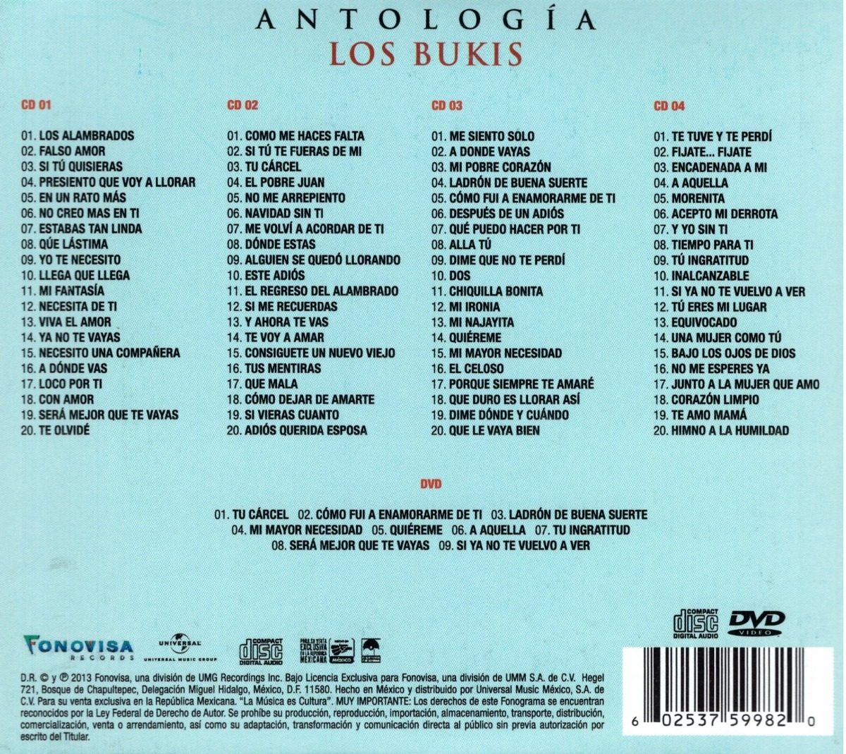 Los Bukis - Antologia - Boxset 4 Discos Cd + Dvd.