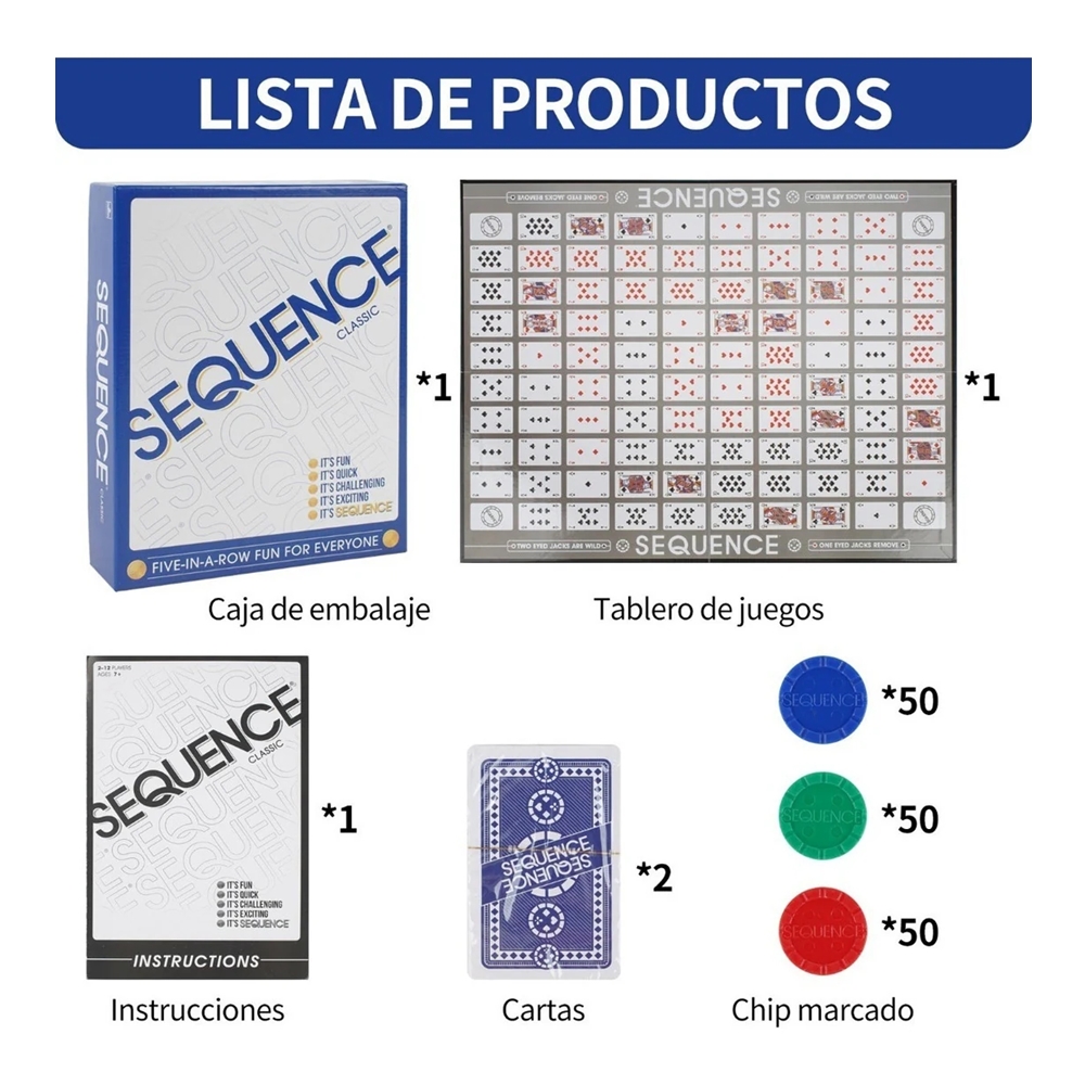 Classic Sequence Juego Tablero Mesa Juegos De Cartas
