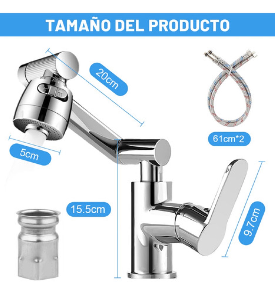 Llave Para Mezcladora Fregadero Baños Y Grifos Cocina 1080° gris