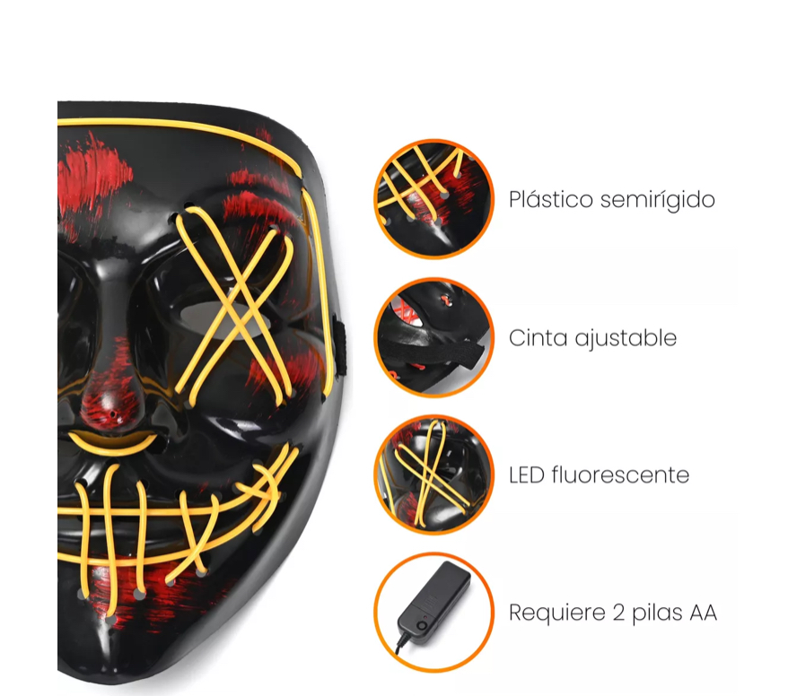 Mascara Luz Led La Purga Halloween The Purge Colores Amarillo
