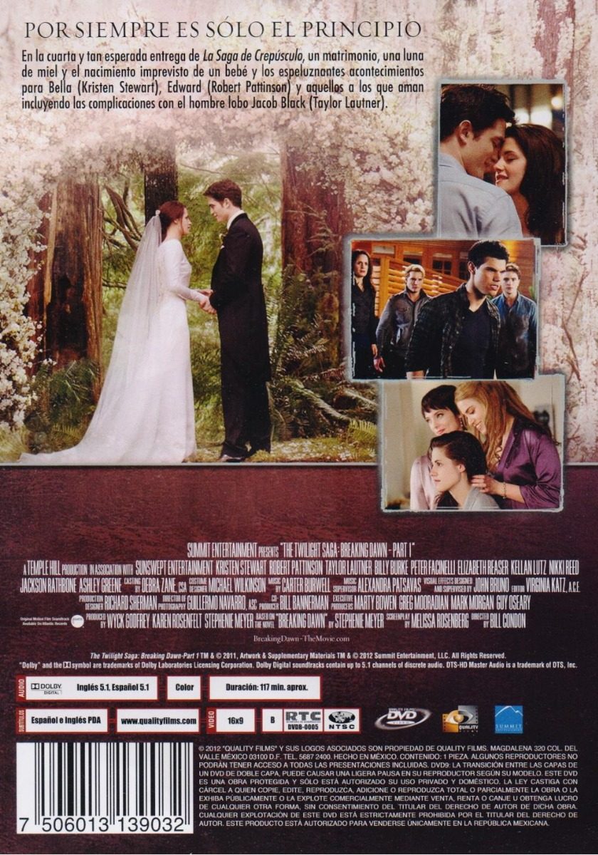 Amanecer Parte 1 Uno Saga Crepuesculo Pelicula Dvd