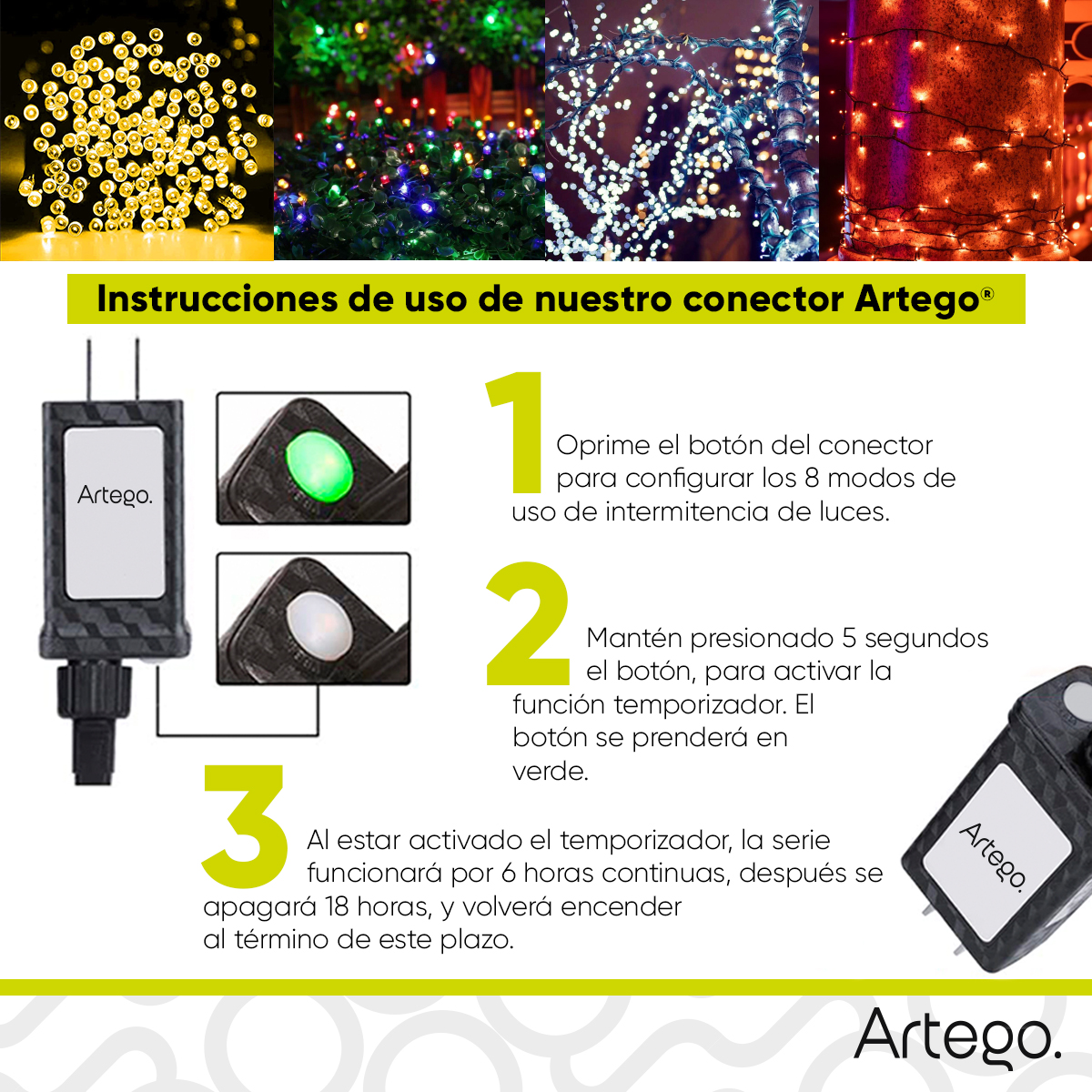 Luces serie de navidad 200 led interior exterior Decoración árbol de navidad eventos bodas LED christmas string lights con temporizador Artego