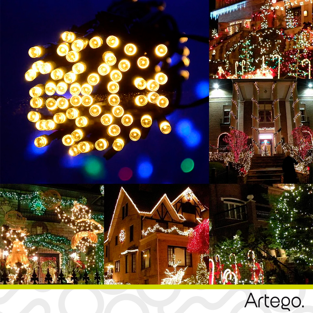 Luces serie de navidad 200 led interior exterior Decoración árbol de navidad eventos bodas LED christmas string lights con temporizador Artego