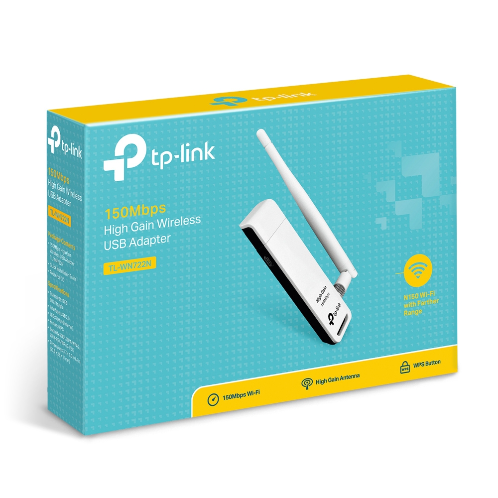 TP-Link Adaptador de Red USB TL-WN722N, Inalámbrico, 2.4 - 2.4835 GHz, con Antena de 4dBi