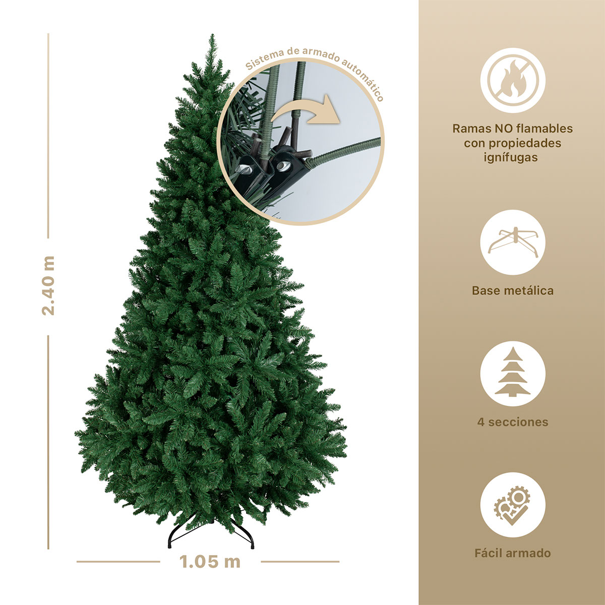 Árbol de Navidad Pino Navideño de 2.4m 1800 Ramas - Verde para ESQUIMAL