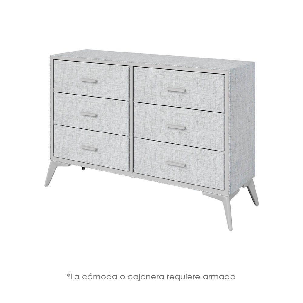 Cajonera Cómoda de 6 cajones forrada en tela Gris Ilios Innova