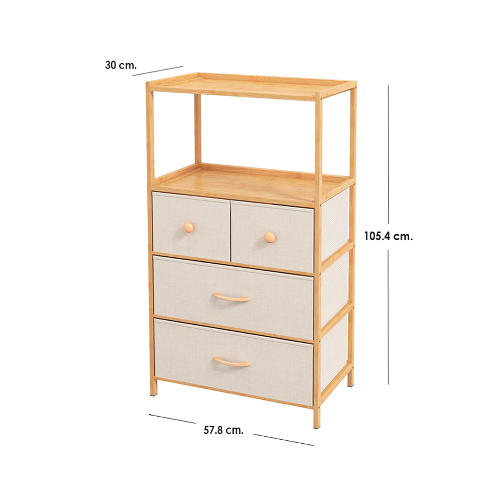 Cajonera Cómoda Bambú de 4 cajones Café 