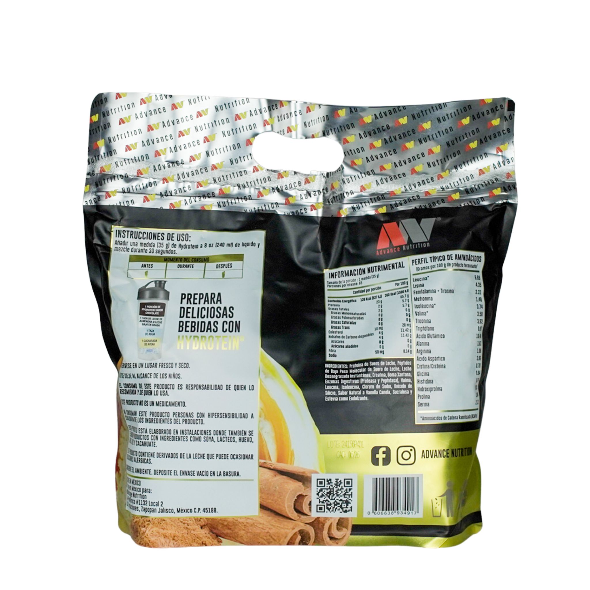 Advance Nutrition Hydrotein | Vainilla Canela | Proteína Hidrolizada de Suero de Leche, Bag con 23g de Proteína y BCAA's | 65 Servicios