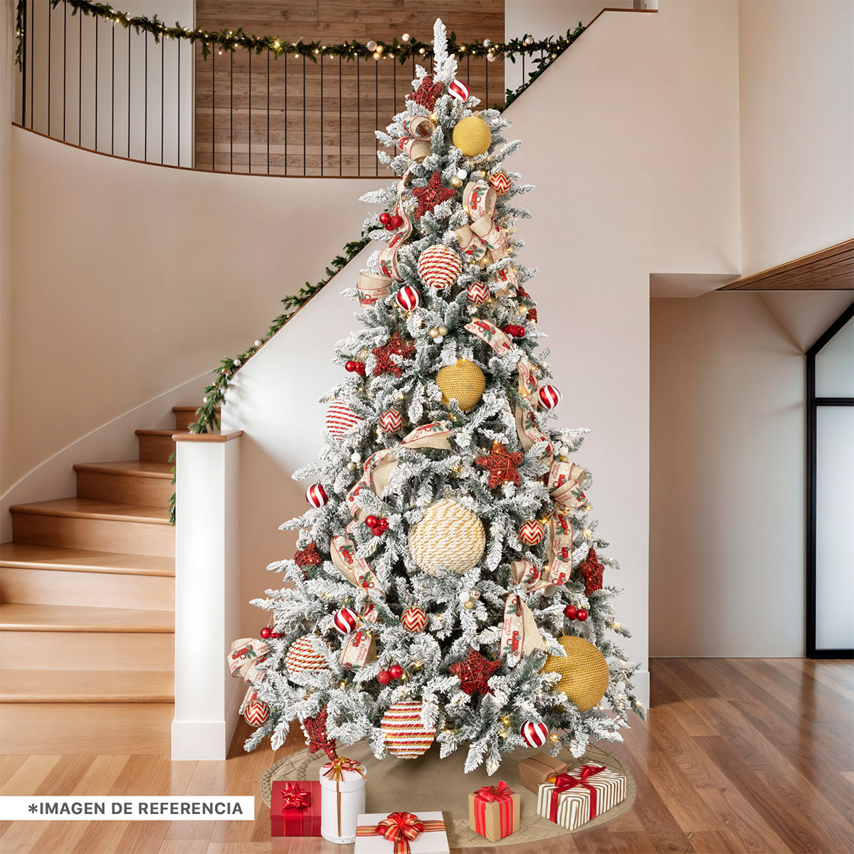 Árbol de Navidad Nevado con Luz LED 1.5m Pino Navideño 500 Ramas Preiluminado - Verde para ESQUIMAL.