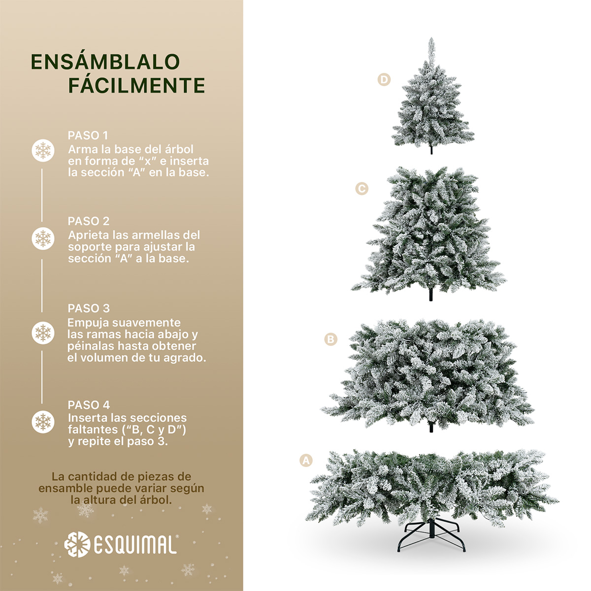 Árbol de Navidad Nevado con Luz LED 1.5m Pino Navideño 500 Ramas Preiluminado - Verde para ESQUIMAL.