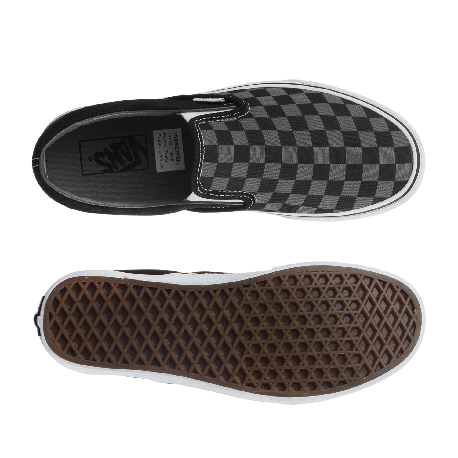 Tenis Vans Classic Slip-on Cuadros Unisex Negro Gris Vn0eyebpj