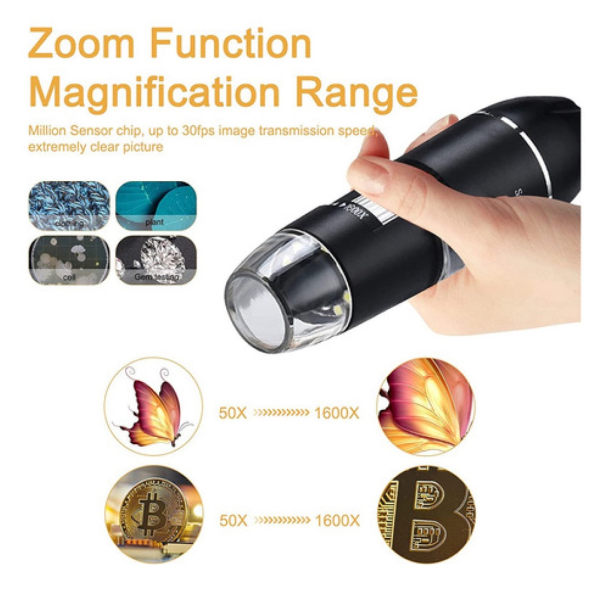 Microscopio Usb Digital 1600x Zoom Optico 8 Leds Android Win Color Negro