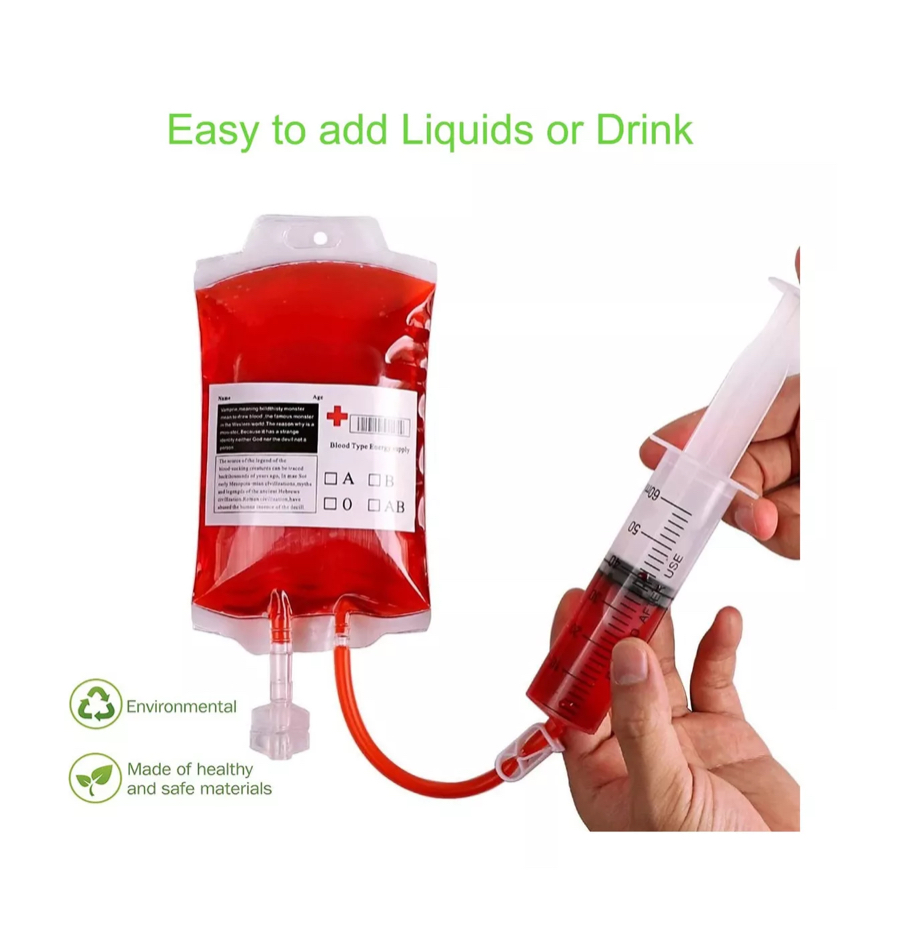 10 Pcs Halloween Bolsa De Sangre Para Beber Jeringa