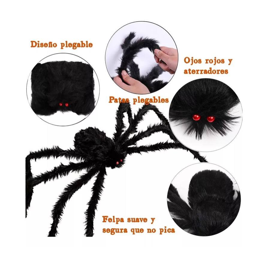 Halloween Decoración Telaraña Exterior Arañas Brillan Set 5m