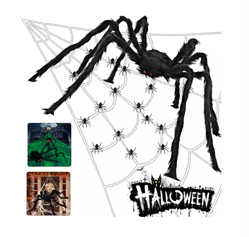 Halloween Decoración Telaraña Exterior Arañas Brillan Set 5m