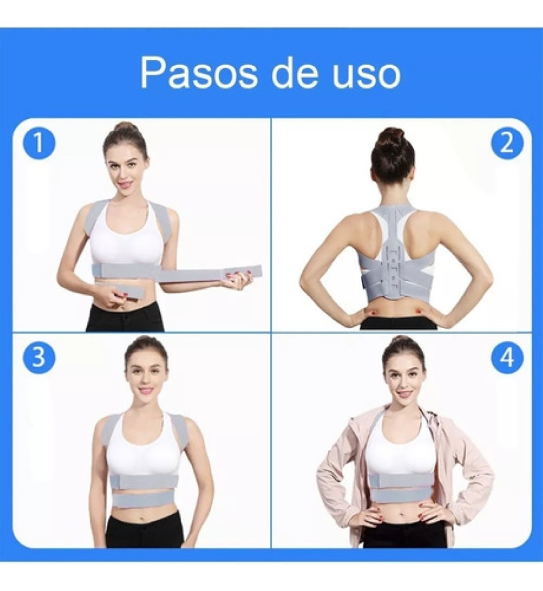 Corrector Postura Para Hombres Y Mujeres Con Placa Soporte gris talla M