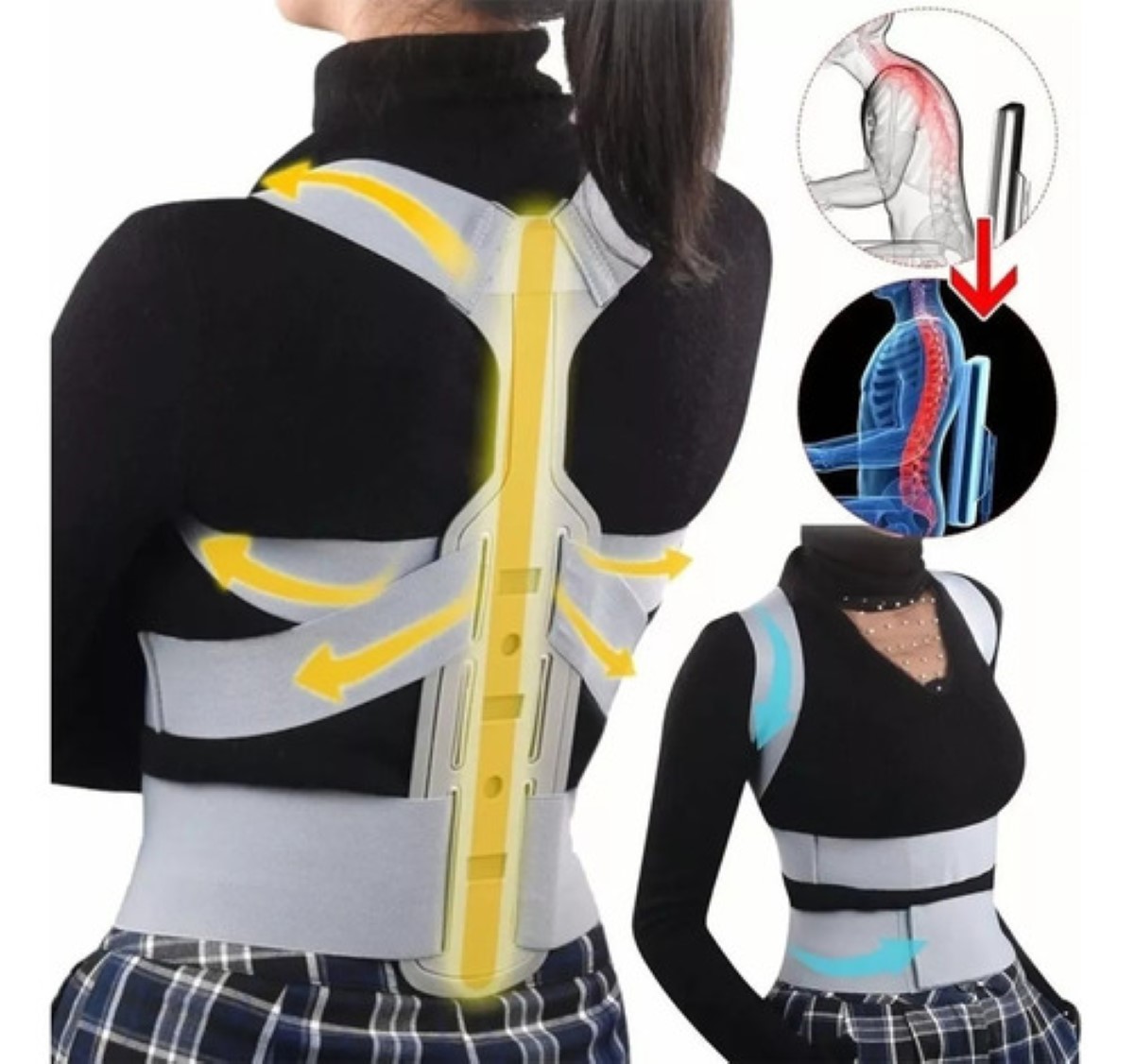 Corrector Postura Para Hombres Y Mujeres Con Placa Soporte gris talla M