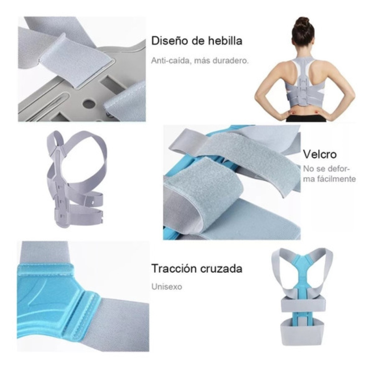 Corrector Postura Para Hombres Y Mujeres Con Placa Soporte gris talla M