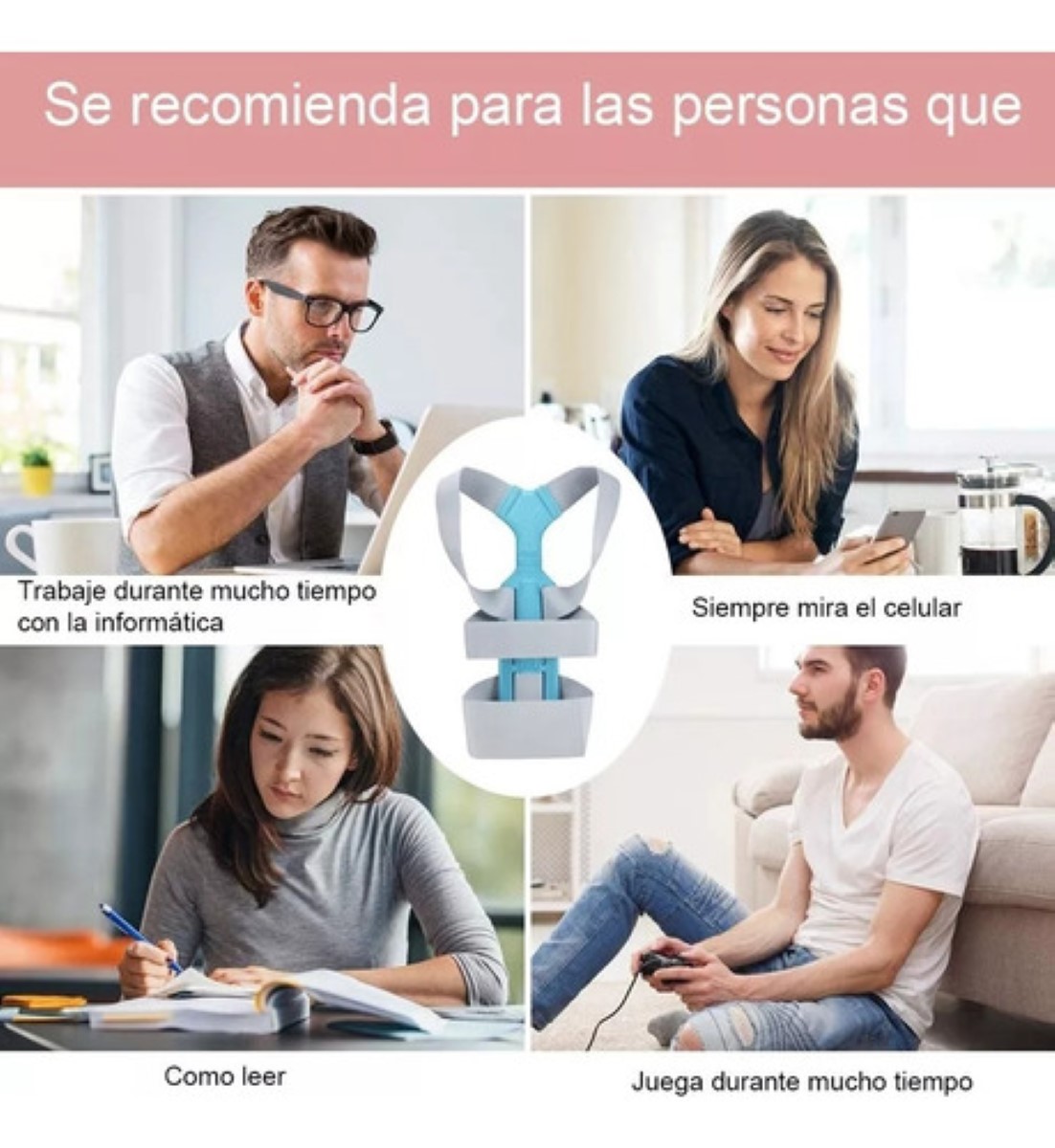 Corrector Postura Para Hombres Y Mujeres Con Placa Soporte gris talla M
