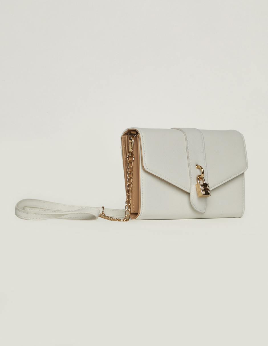 Bolsa Cartera Crossbody Blanca  Con Candado Para Mujer Devendi