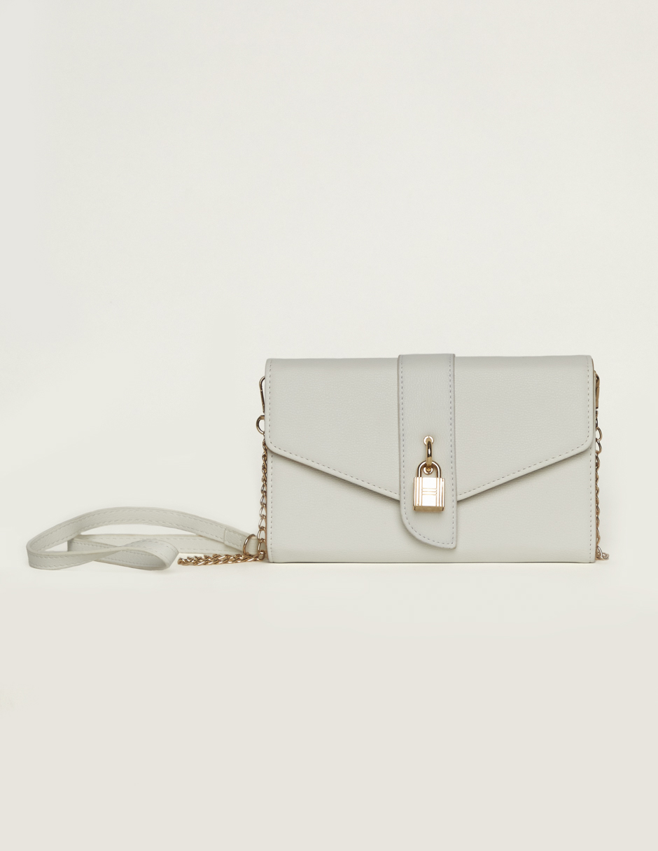 Bolsa Cartera Crossbody Blanca  Con Candado Para Mujer Devendi