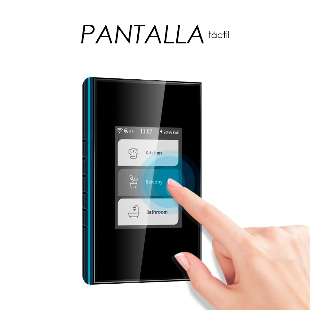 Interruptor inteligente a color LCD pantalla táctil, Wifi Interruptor de Luz, Smart Switch Iluminación LED hasta 3 conexiones