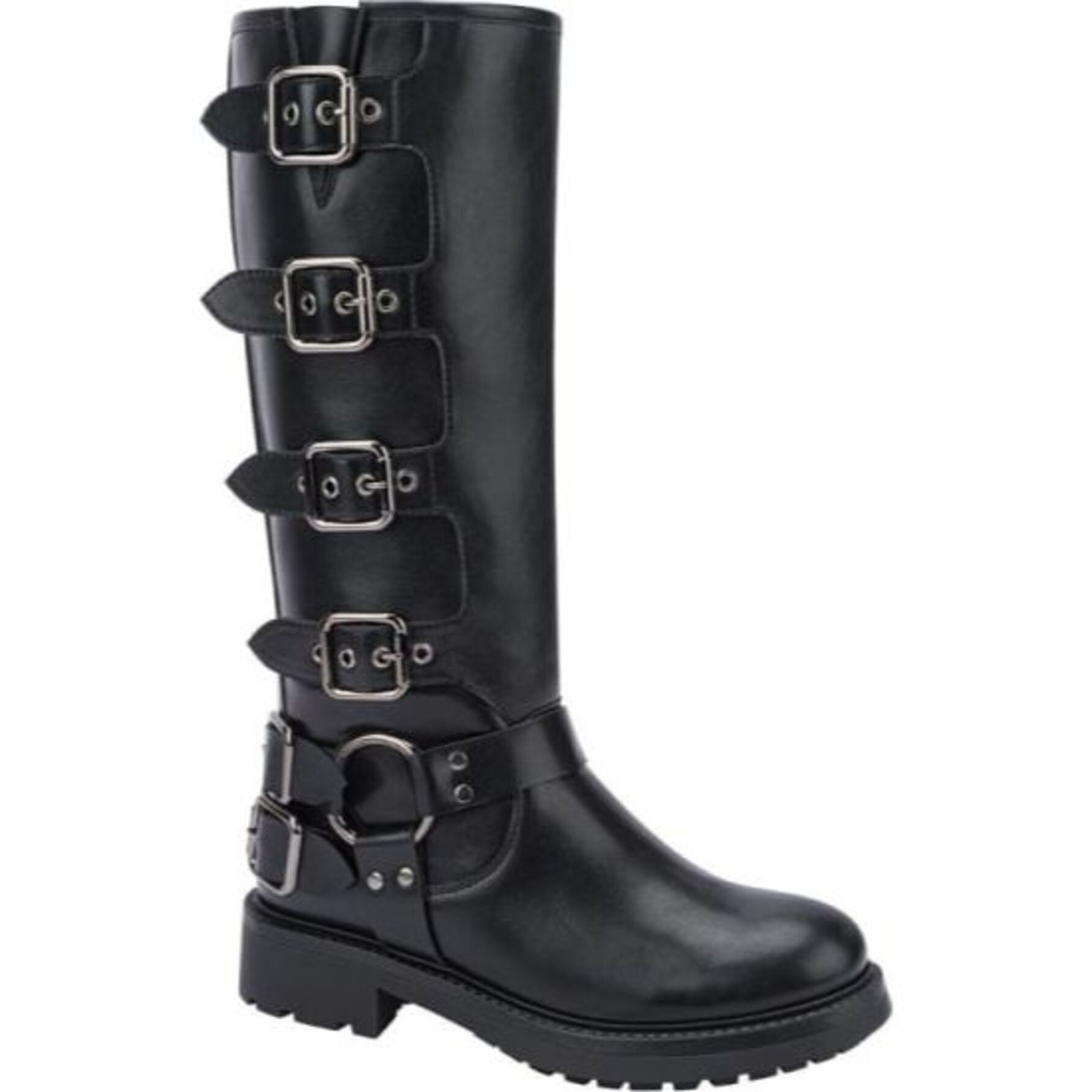 Bota para mujer, larga, con hebillas y tacón bajo, color negro, marca ...
