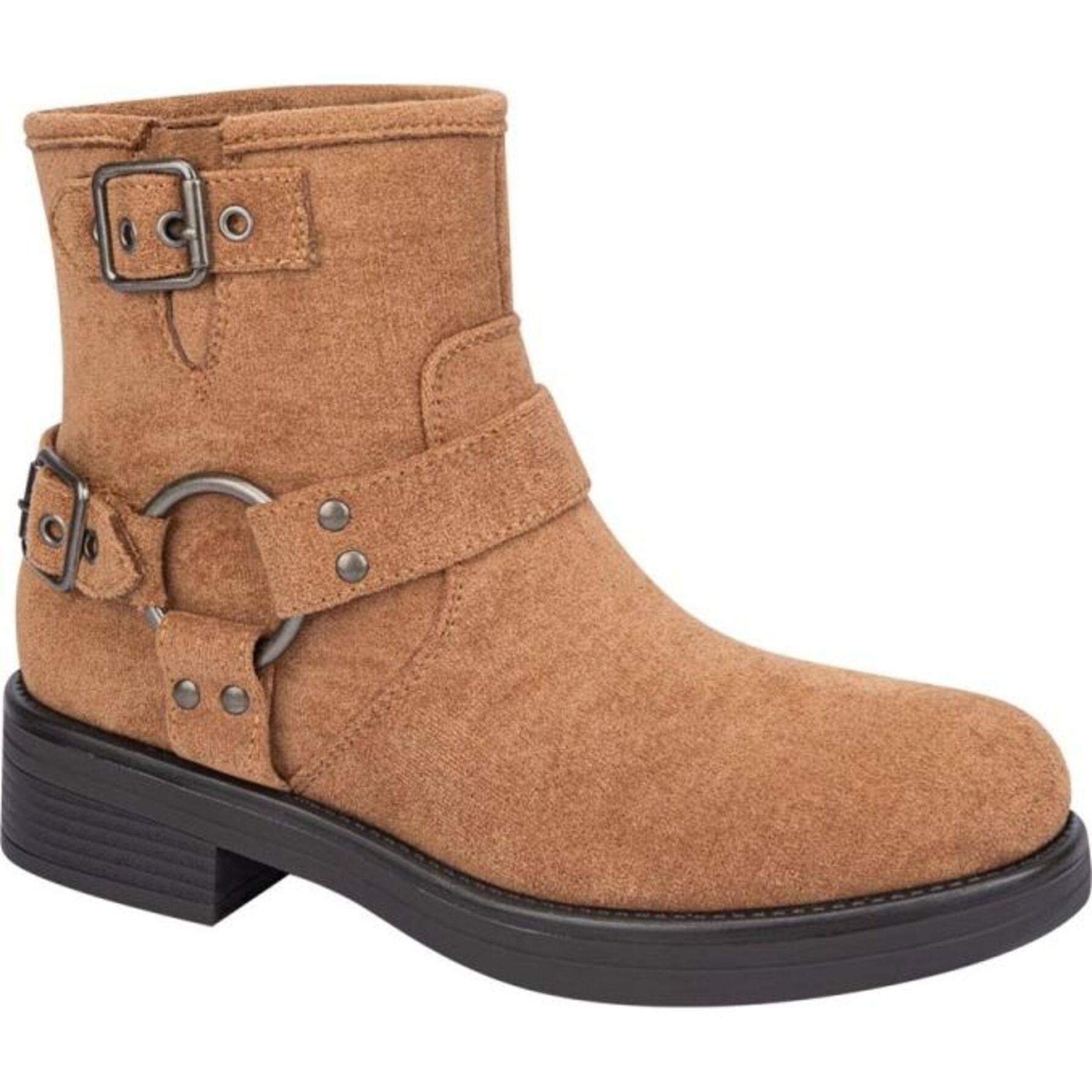 Bota para mujer, de ante, con estribo y tacón bajo, color camel, marca Tierra Bendita 1141871
