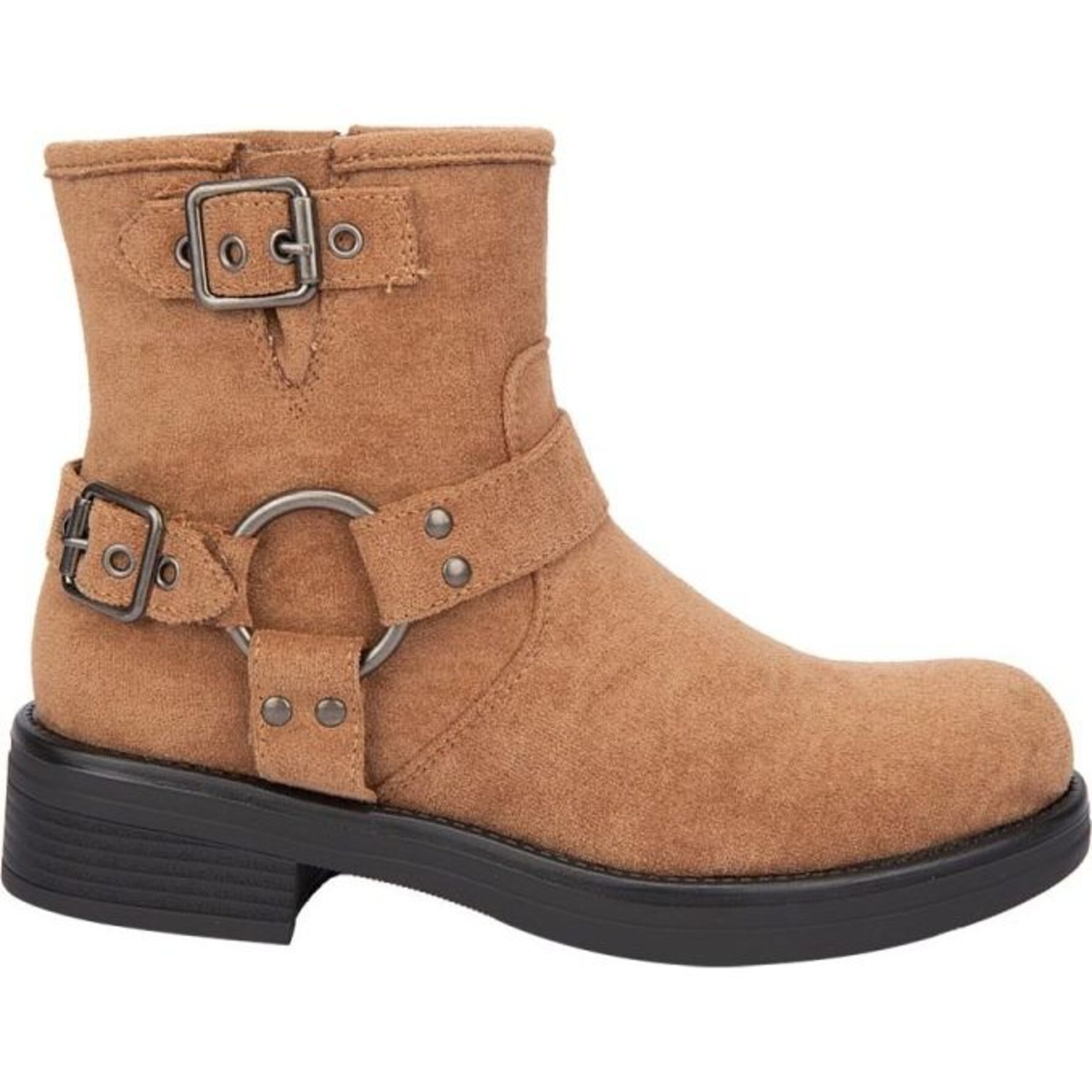 Bota para mujer, de ante, con estribo y tacón bajo, color camel, marca Tierra Bendita 1141871