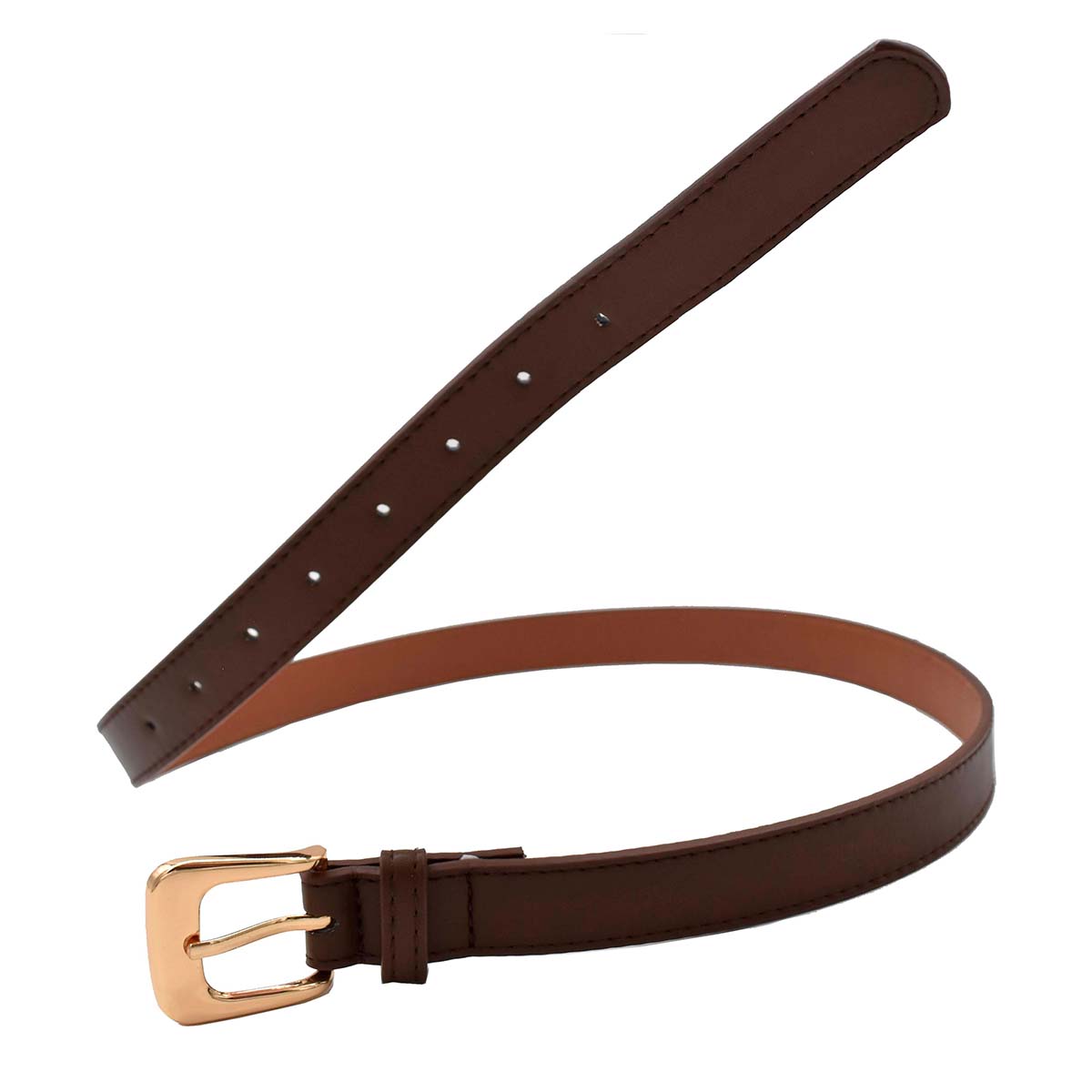 Cinturón de Mujer Café Delgado Hebilla Dorada 