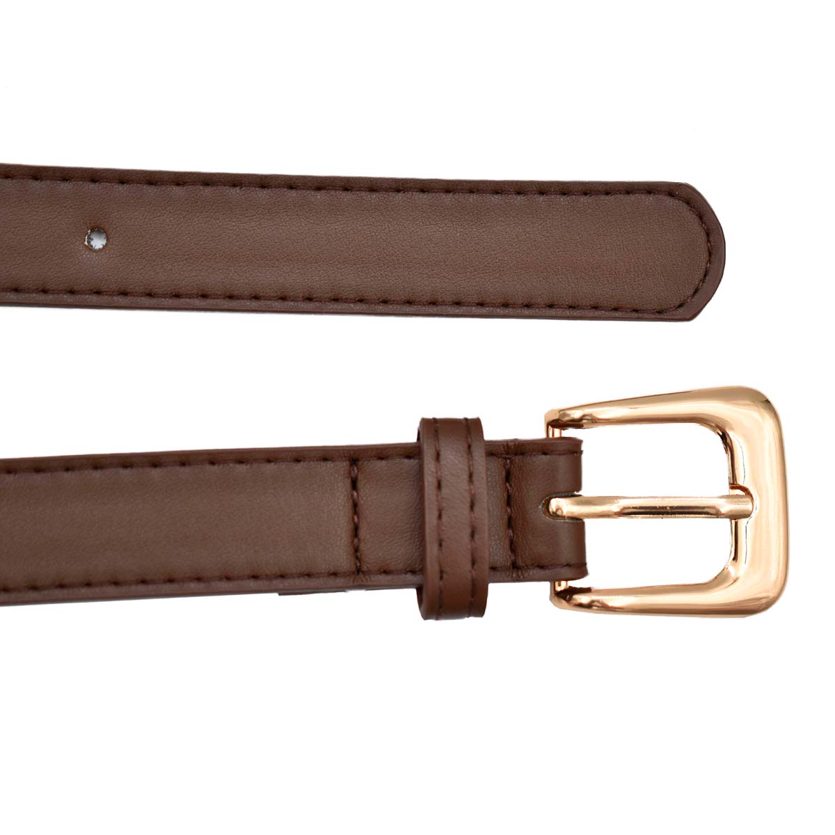 Cinturón de Mujer Café Delgado Hebilla Dorada 