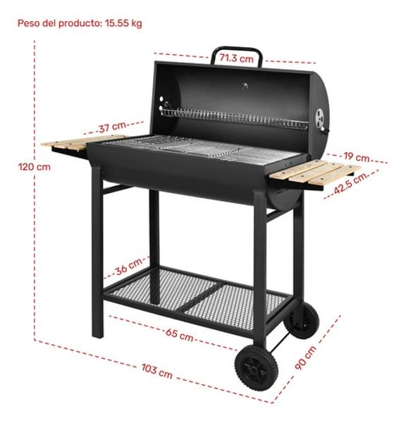 Asador Carbon Ruedas Termometro Jardin Parrilla Carne