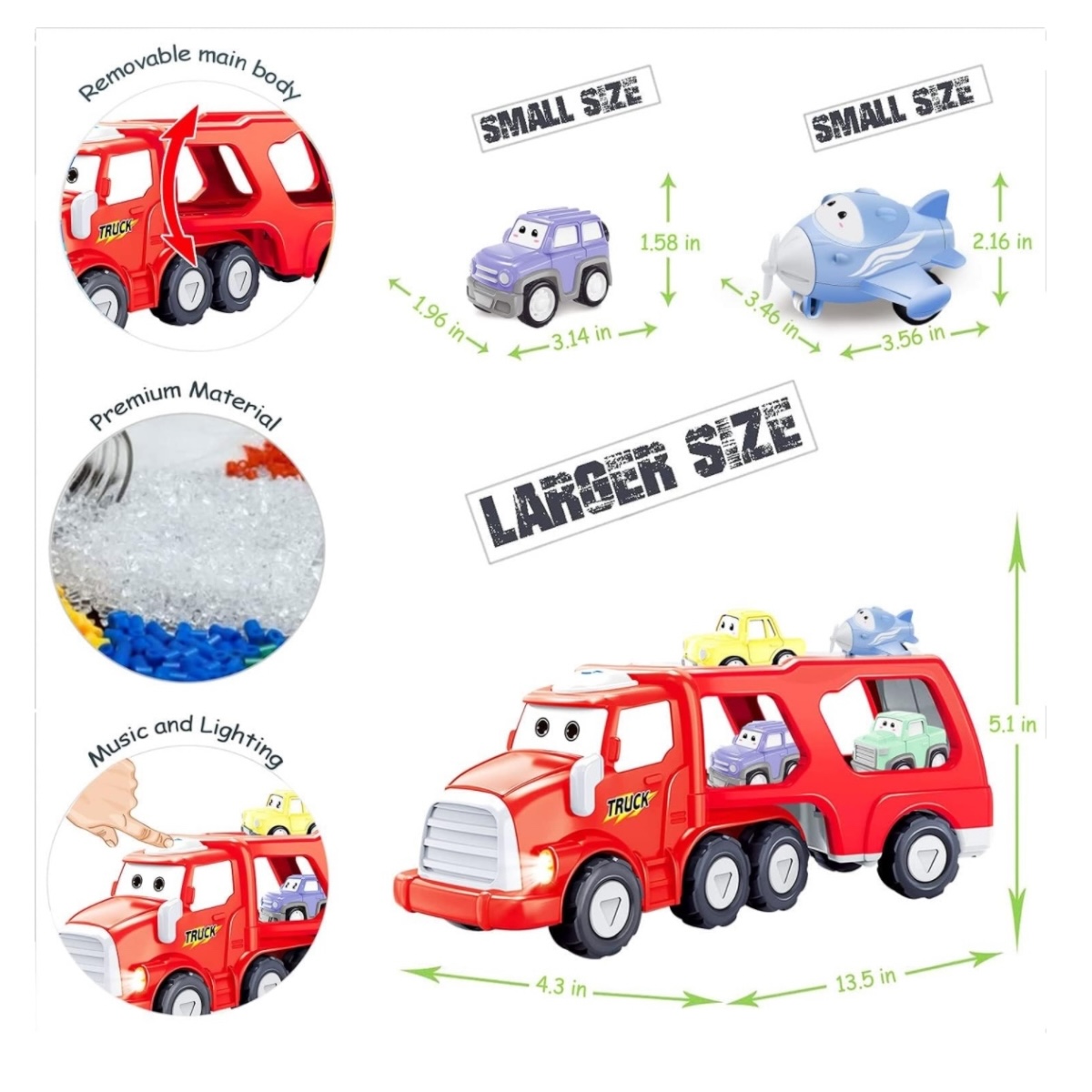 Carritos Juguetes Niño 3 A 8 Años, Camiones 5 En 1