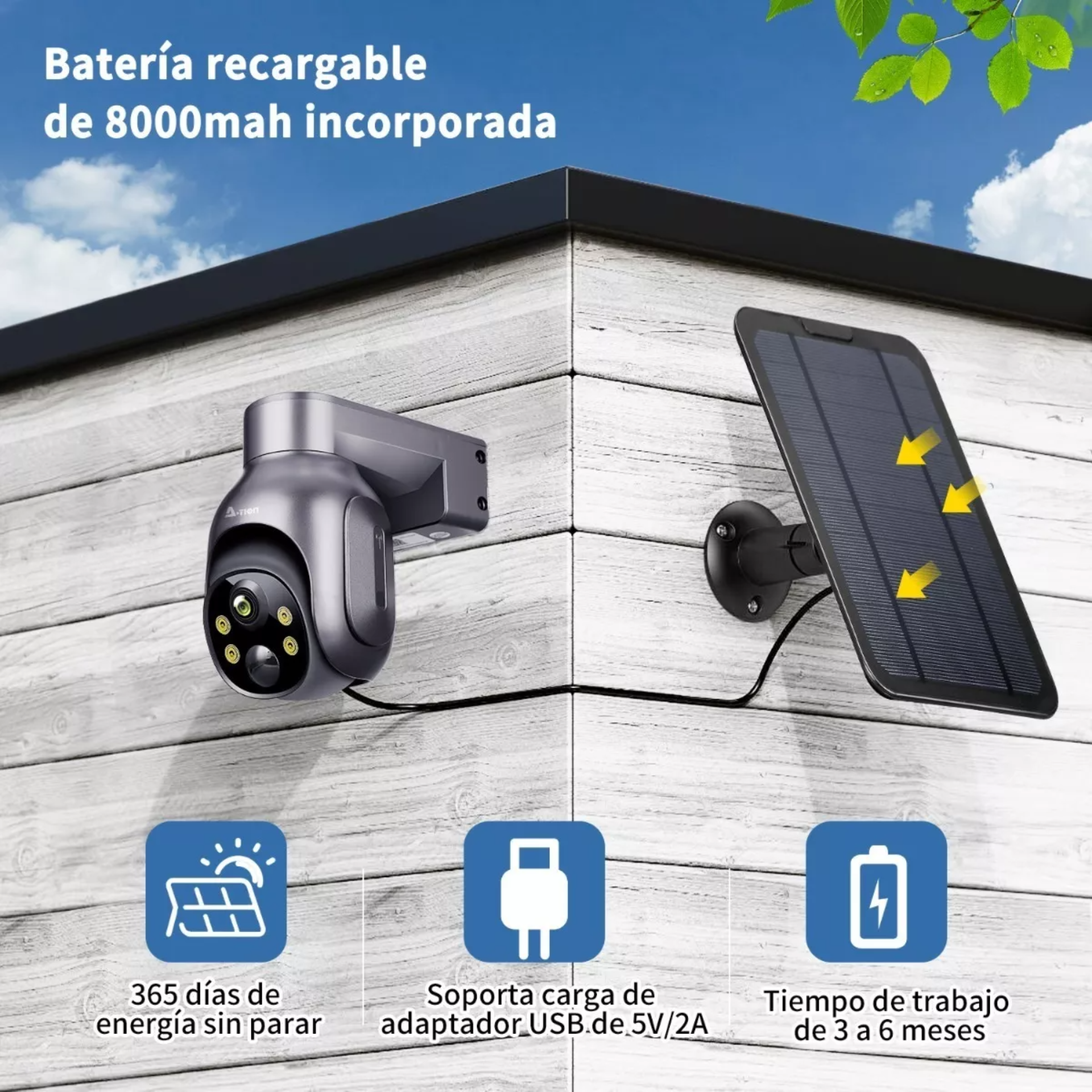 Ation Solar Cámara De Seguridad Wifi Exterior 2k Con Batería