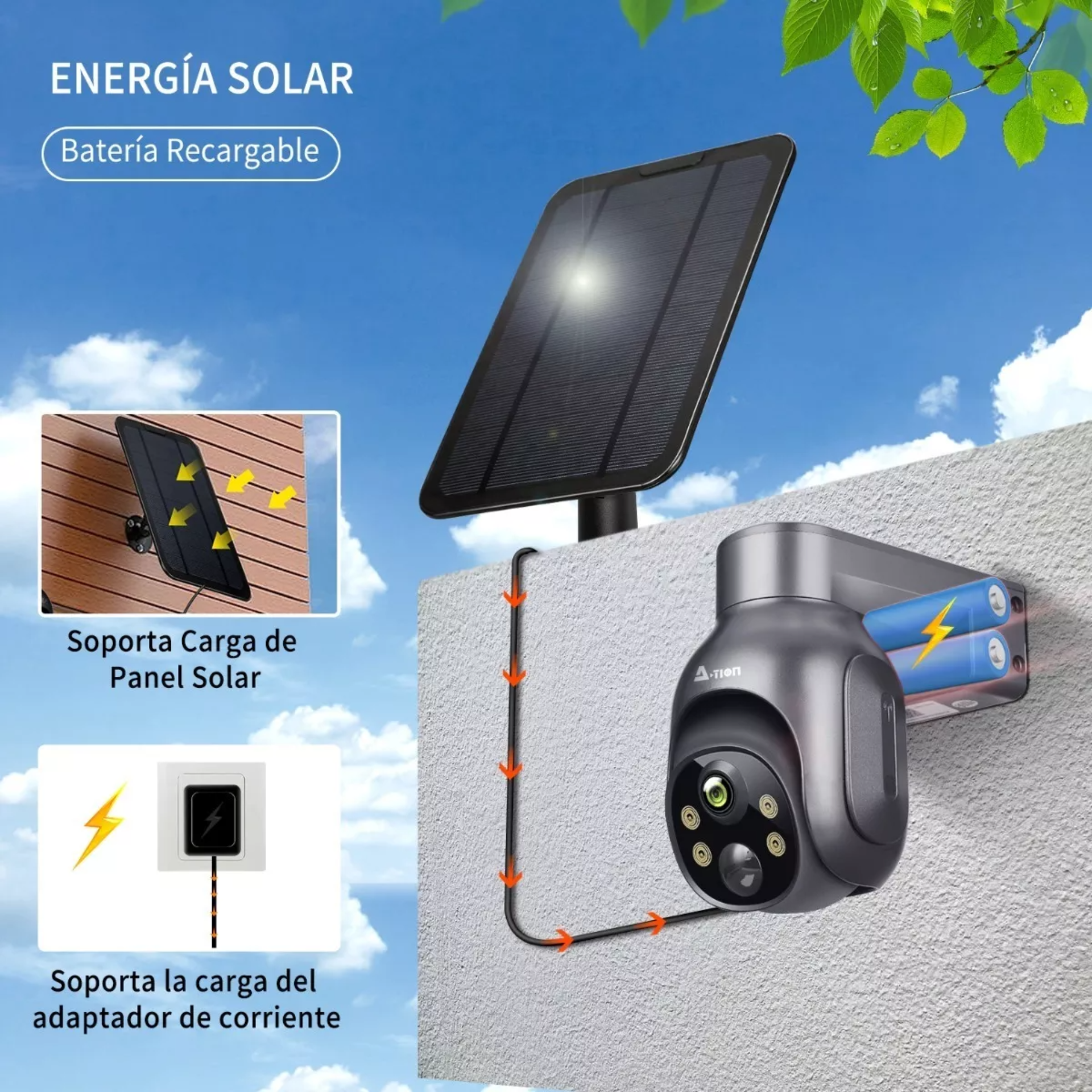 Ation Solar Cámara De Seguridad Wifi Exterior 2k Con Batería