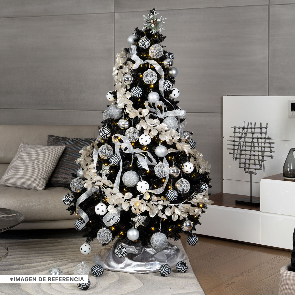 Árbol de Navidad Negro Pino Navideño 2.4m 1800 Ramas - Negro Para ESQUIMAL.