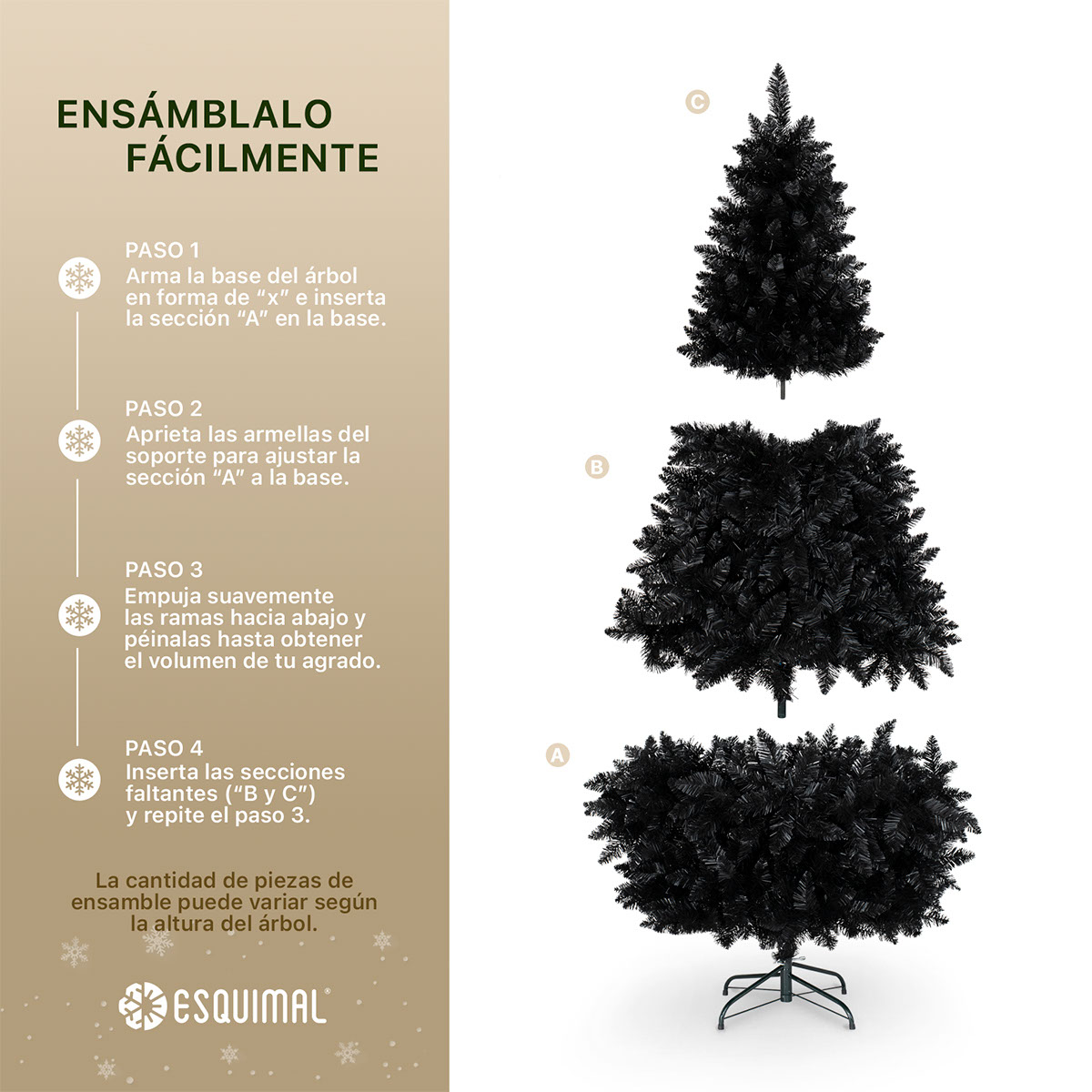 Árbol de Navidad Negro Pino Navideño 2.4m 1800 Ramas - Negro Para ESQUIMAL.