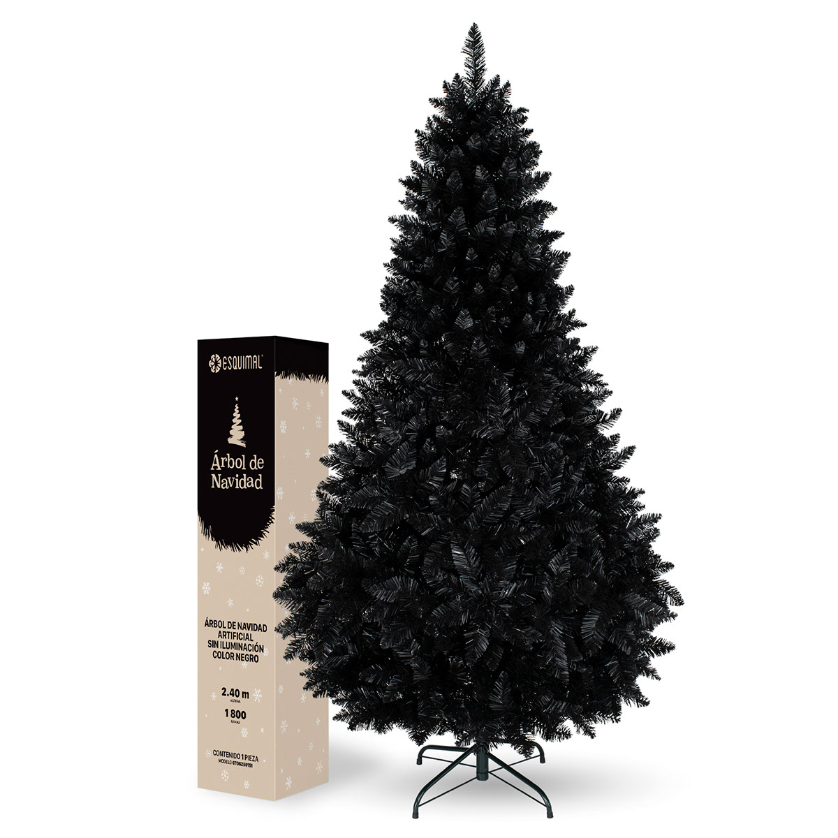 Árbol de Navidad Negro Pino Navideño 2.4m 1800 Ramas - Negro Para ESQUIMAL.