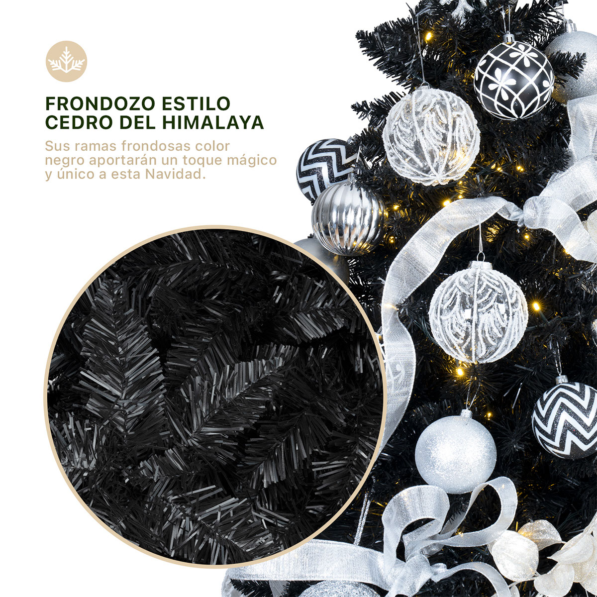 Árbol de Navidad Negro Pino Navideño 2.4m 1800 Ramas - Negro Para ESQUIMAL.