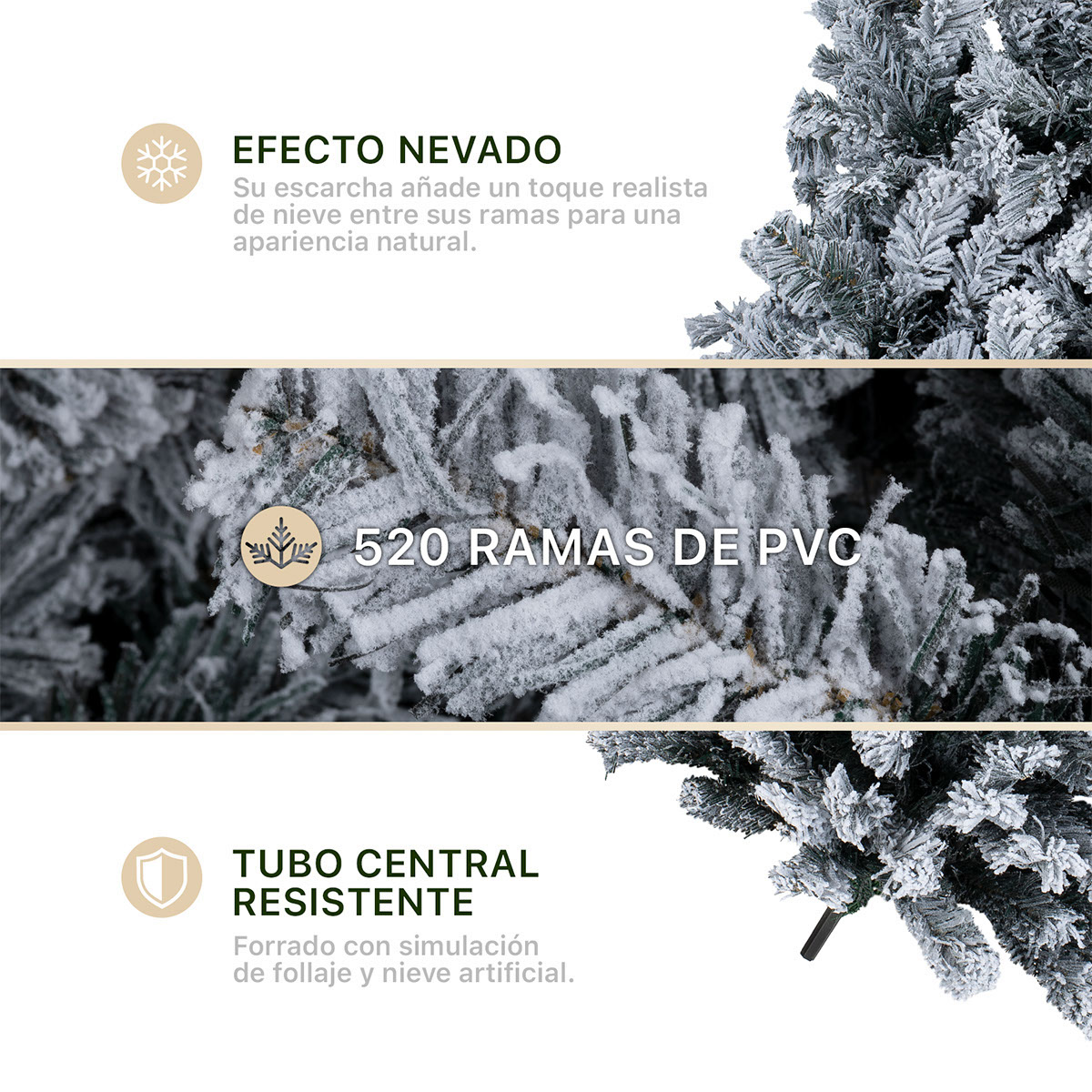 Árbol de Navidad Nevado Pino Navideño 1.6m - 520 Ramas Verde oscuro para ESQUIMAL