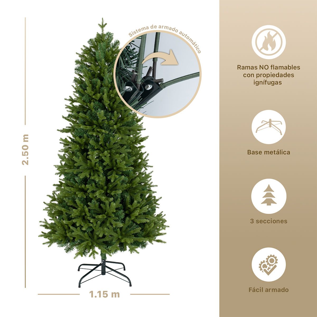 Árbol de Navidad Pino Navideño de 2.5m 1750 Ramas - Verde olivo para ESQUIMAL.