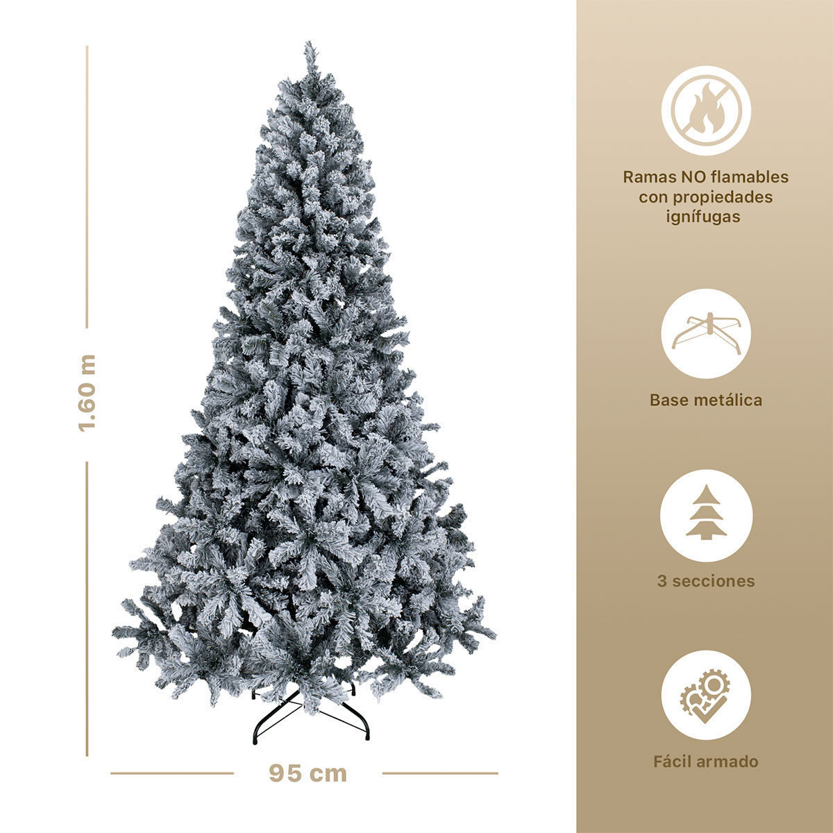 Árbol de Navidad Nevado Pino Navideño 1.6m - 520 Ramas Verde oscuro para ESQUIMAL
