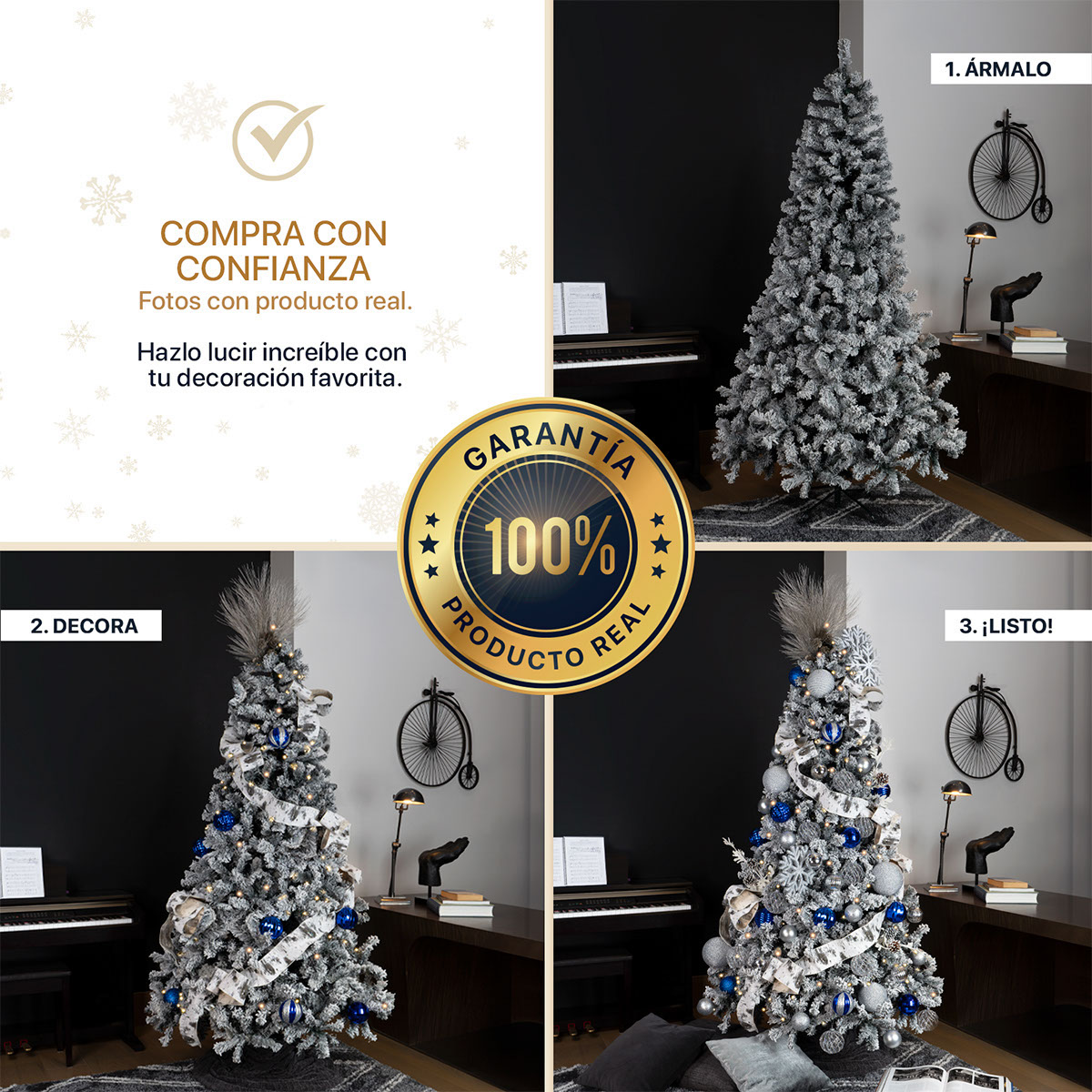 Árbol de Navidad Nevado Pino Navideño 1.6m - 520 Ramas Verde oscuro para ESQUIMAL
