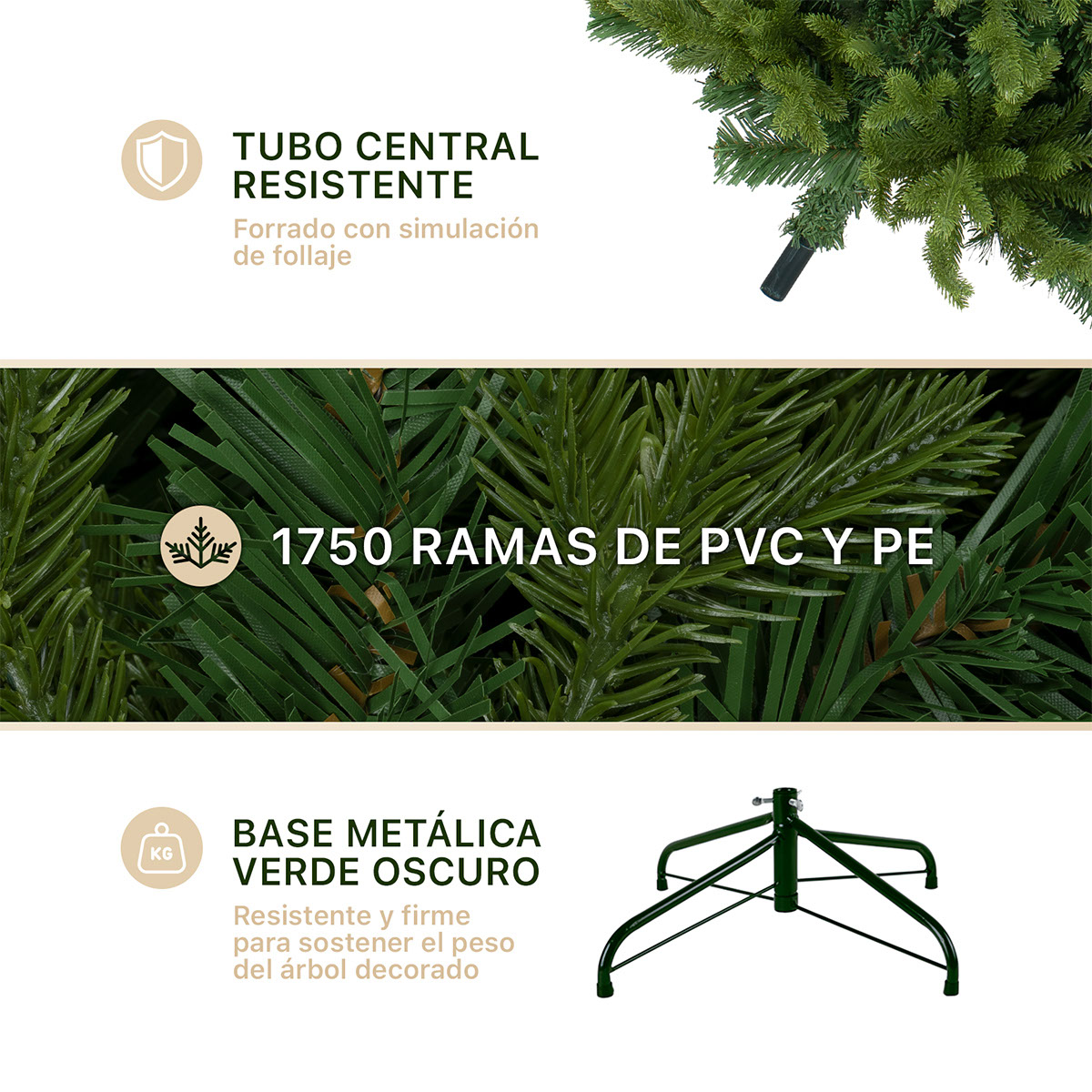 Árbol de Navidad Pino Navideño de 2.5m 1750 Ramas - Verde olivo para ESQUIMAL.