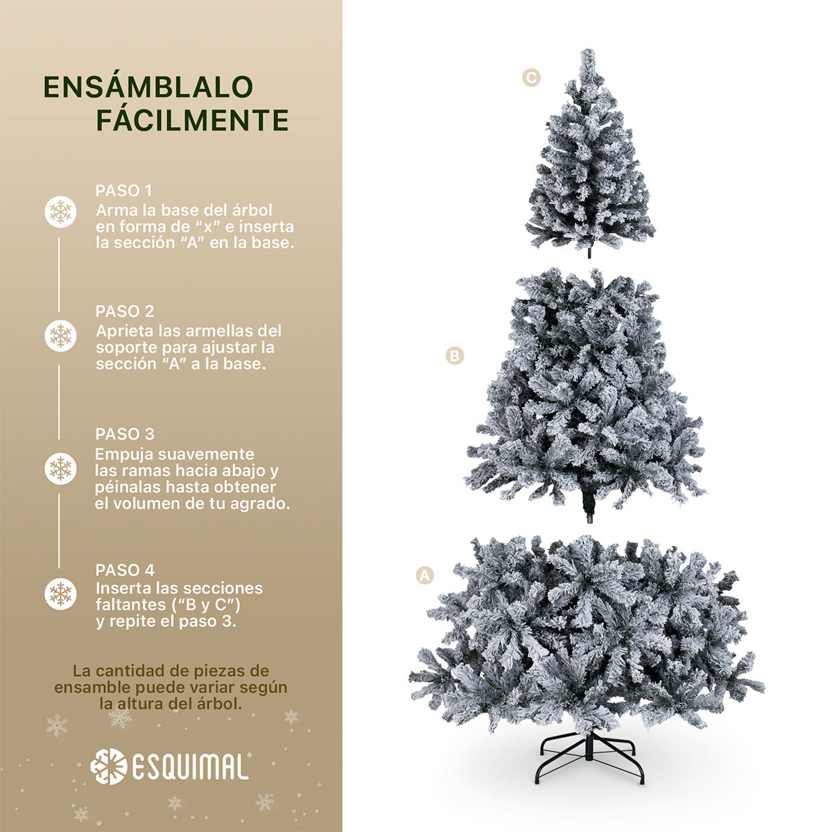 Árbol de Navidad Nevado Pino Navideño 1.6m - 520 Ramas Verde oscuro para ESQUIMAL