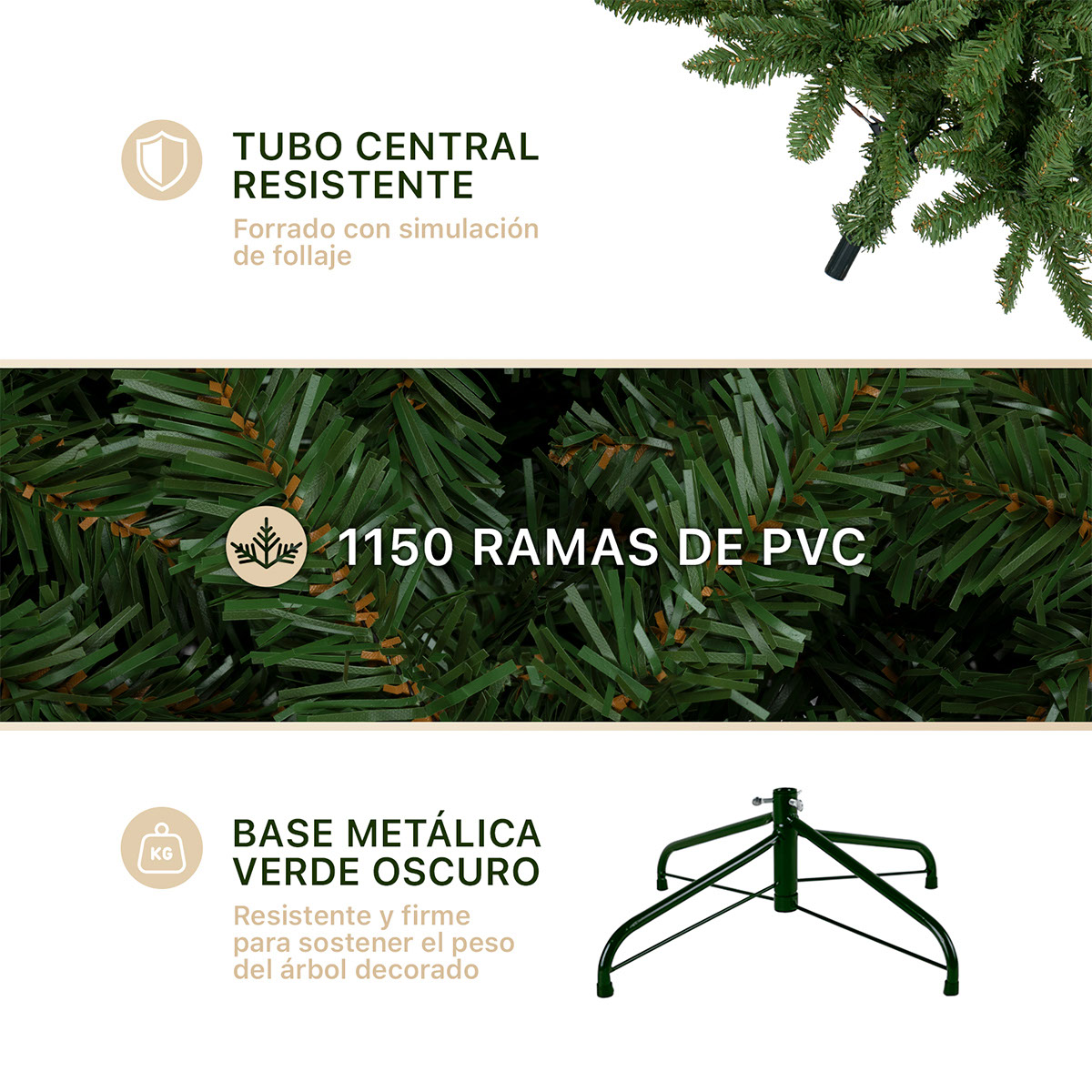 Árbol de Navidad Tipo Lápiz 2.2m Pino Navideño - Verde Oliva para ESQUIMAL