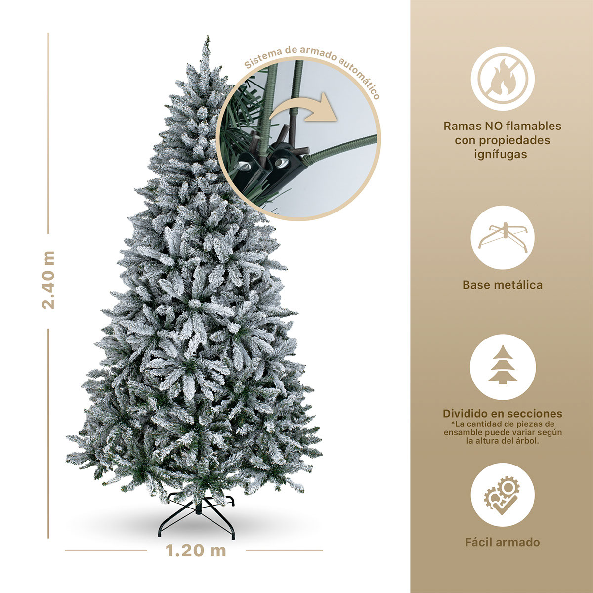 Árbol de Navidad Nevado Pino Navideño 2.4m - Verde para ESQUIMAL.