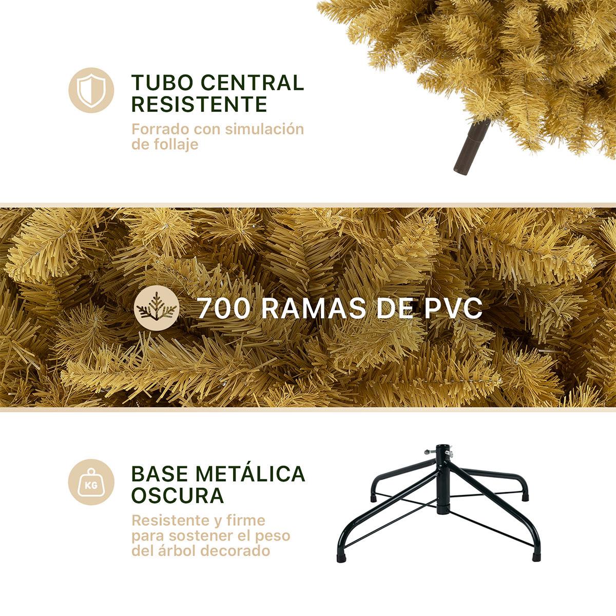 Árbol de Navidad Tipo Lápiz 1.8m Pino Navideño - Dorado para ESQUIMAL